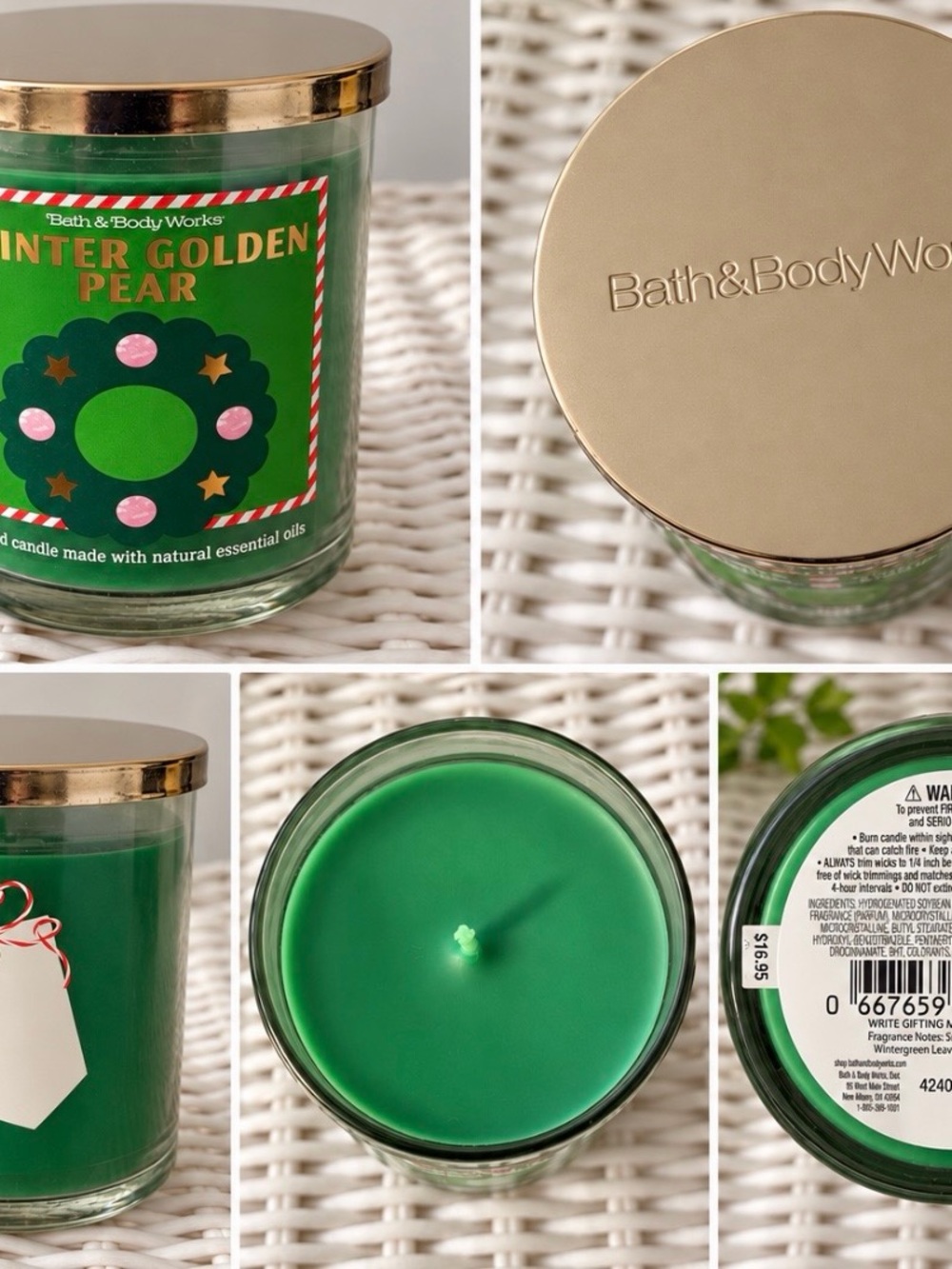 Bath & Body Works Winter Golden Pear Green Jar Candle with Gold Lid